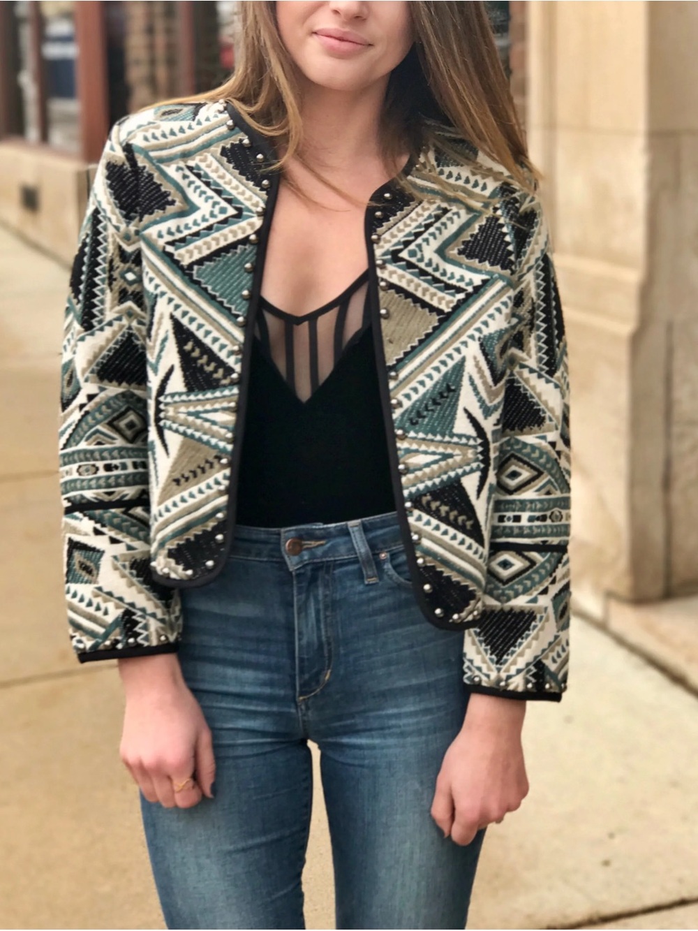 Topshop jacket western Aztec embroidered crop jacket